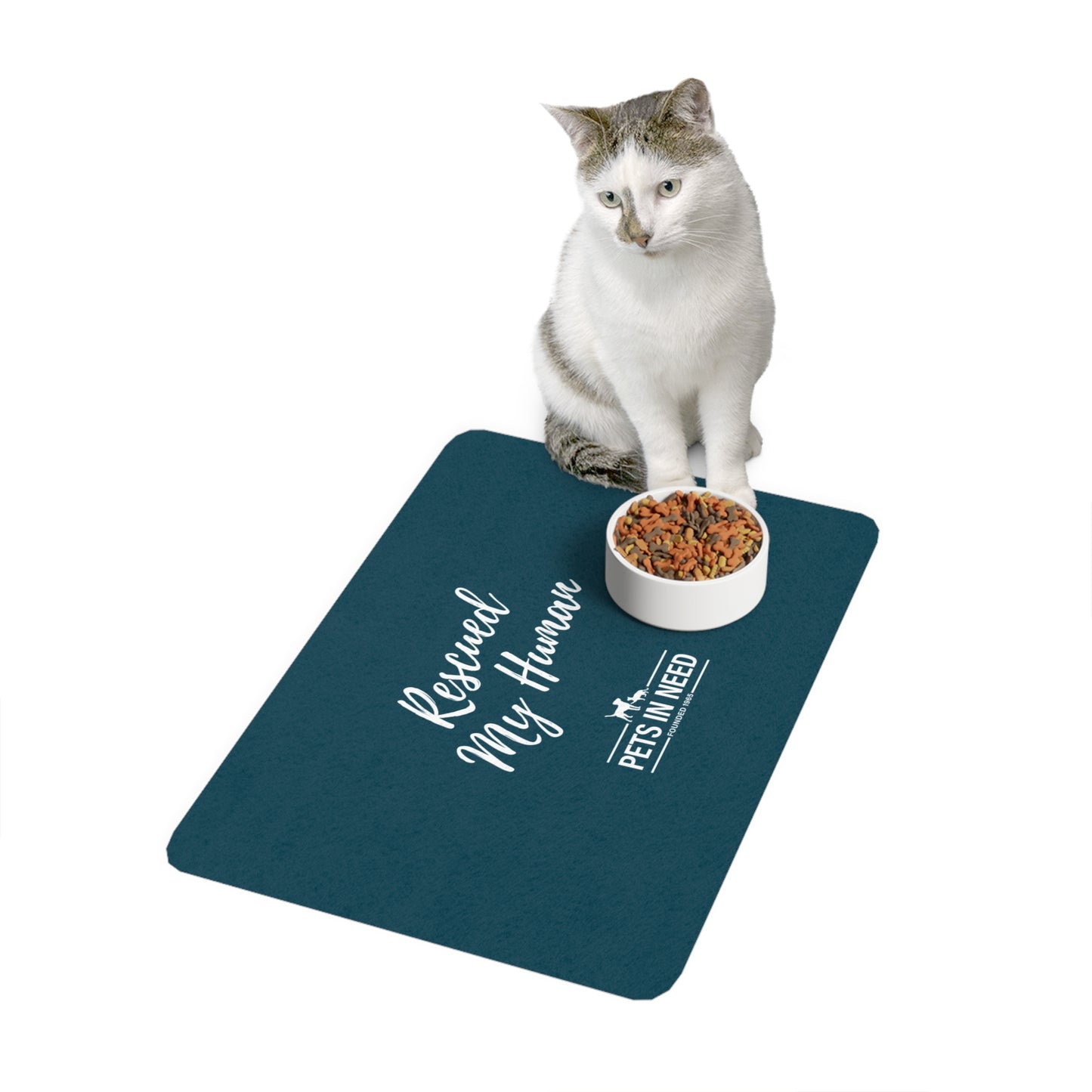 Rescued My Human Pet Food Mat | 12x18 Dog & Cat Feeding Mat