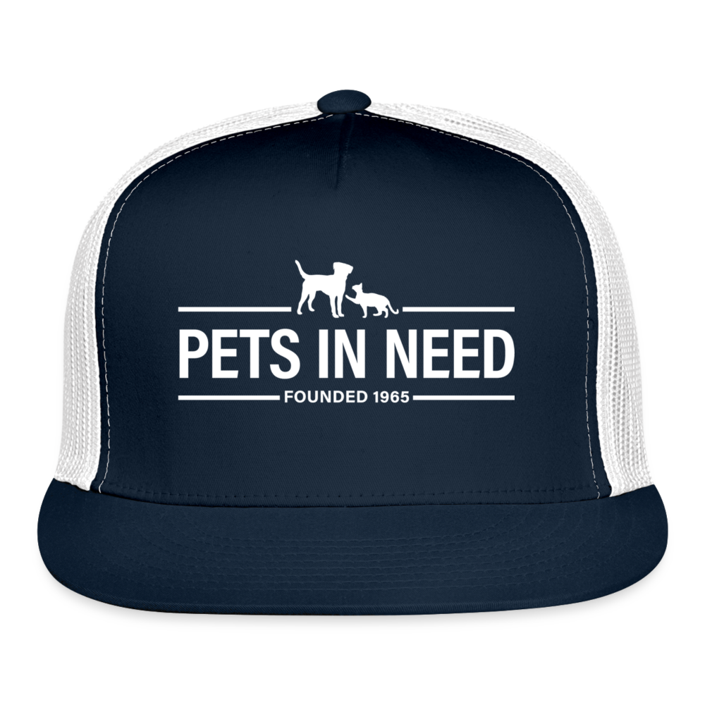 Pets In Need Logo Trucker Hat - navy/white