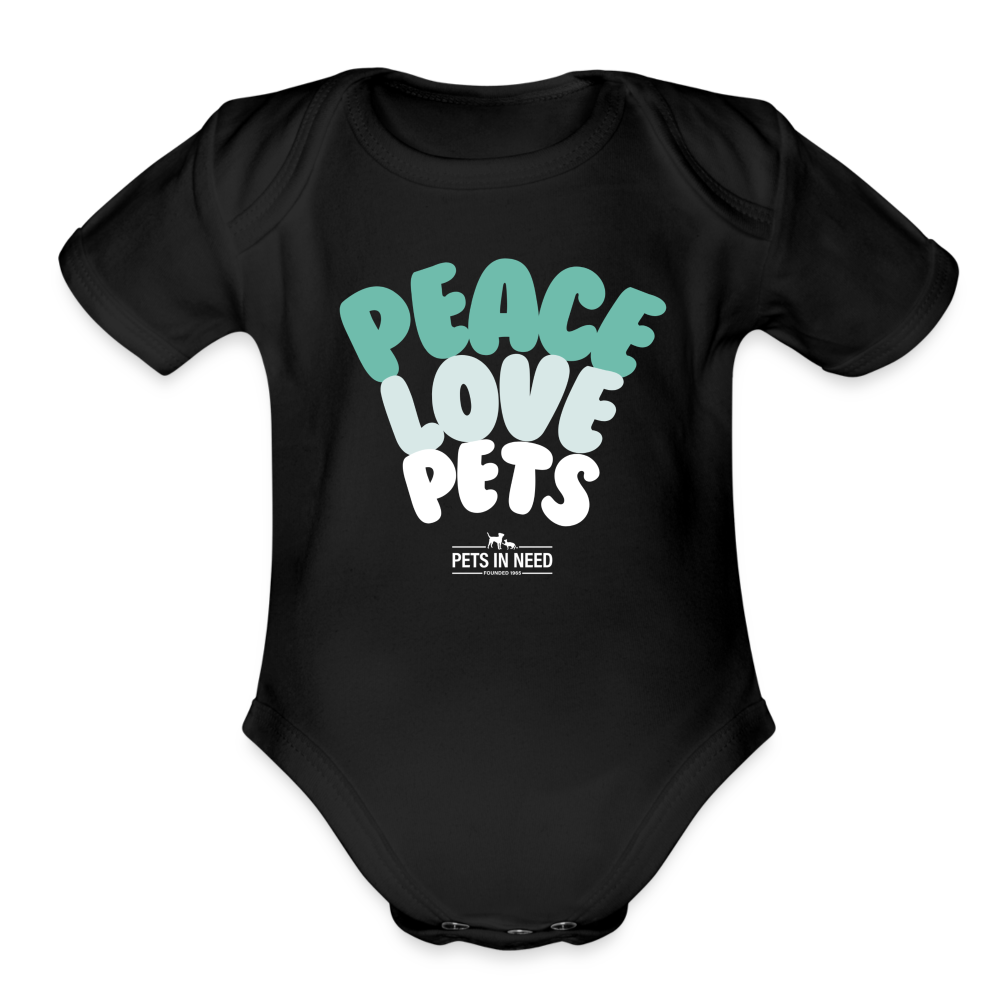 Peace, Love, Pets Short Sleeve Baby Bodysuit - black