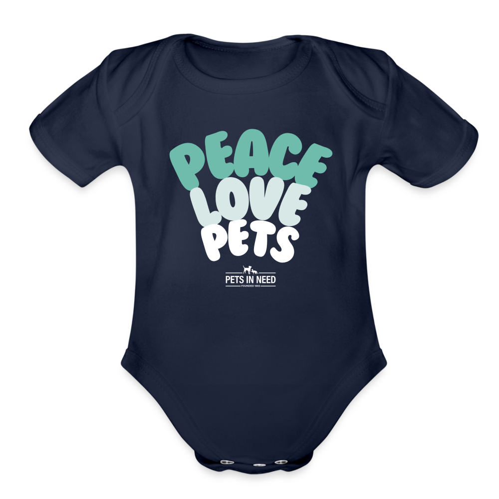 Peace, Love, Pets Short Sleeve Baby Bodysuit - dark navy