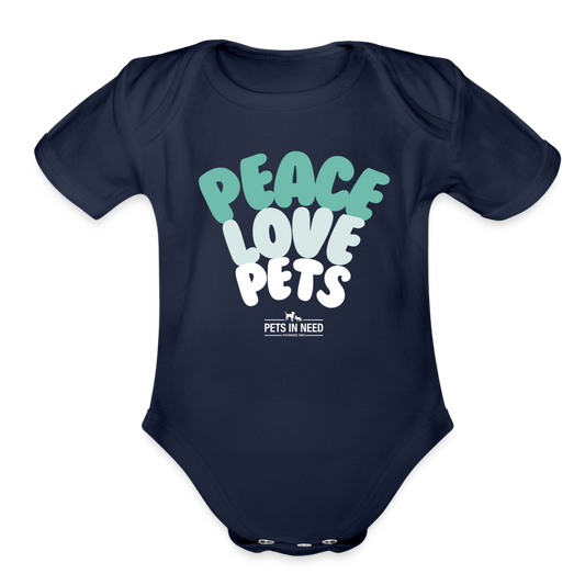 Peace, Love, Pets Short Sleeve Baby Bodysuit - dark navy