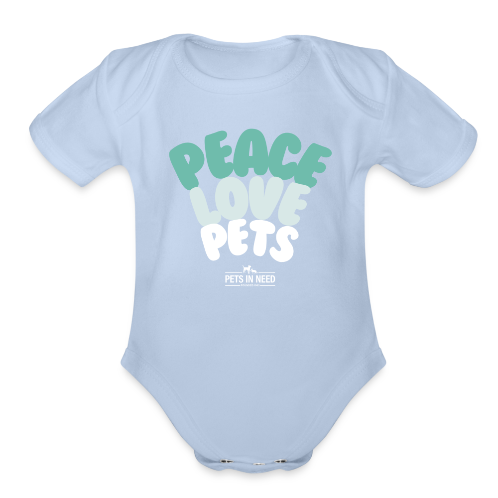 Peace, Love, Pets Short Sleeve Baby Bodysuit - sky