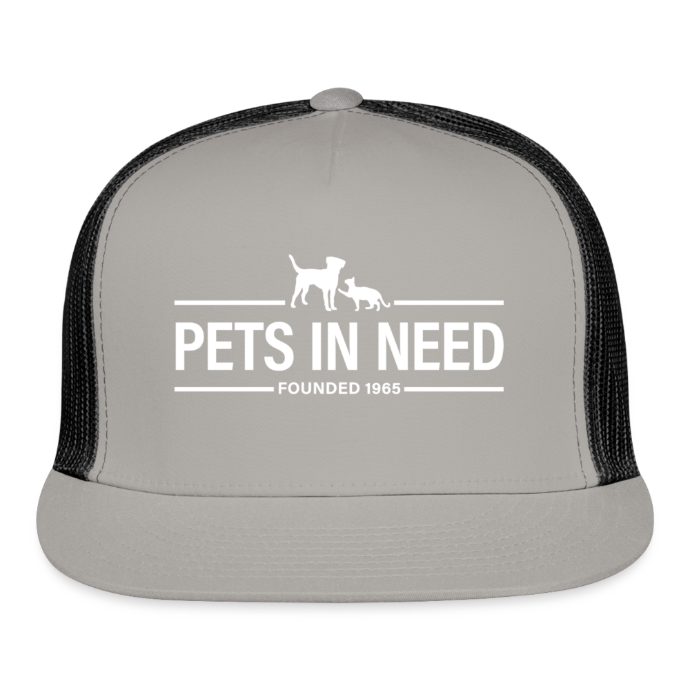Pets In Need Logo Trucker Hat - gray/black