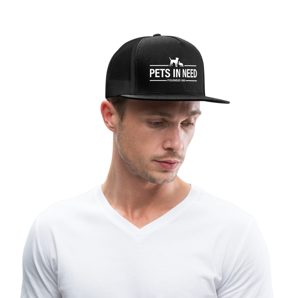 Pets In Need Logo Trucker Hat - black/black