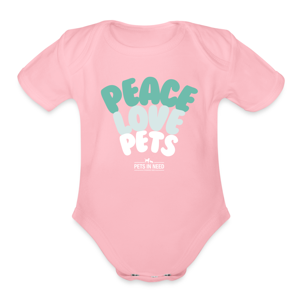 Peace, Love, Pets Short Sleeve Baby Bodysuit - light pink