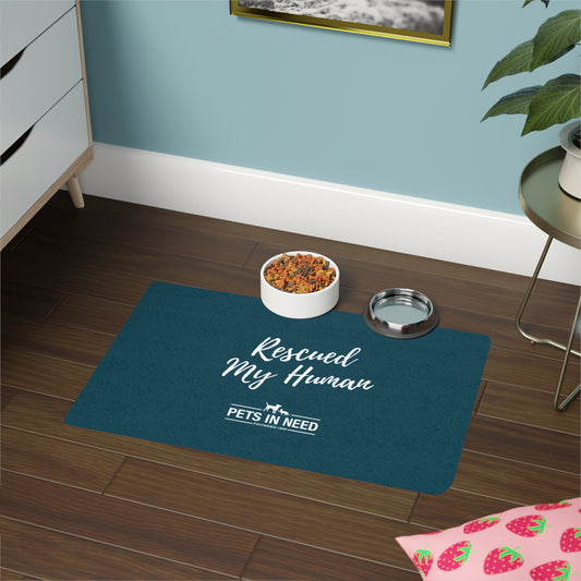 Rescued My Human Pet Food Mat | 12x18 Dog & Cat Feeding Mat